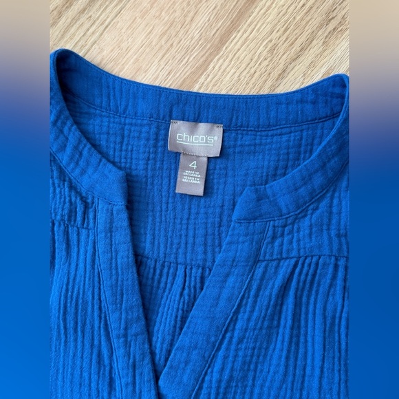 Chico’s 100% Cotton Gauze Tiered V Neck Blue Midi Dress Short Sleeve Size XXL - Picture 3 of 11